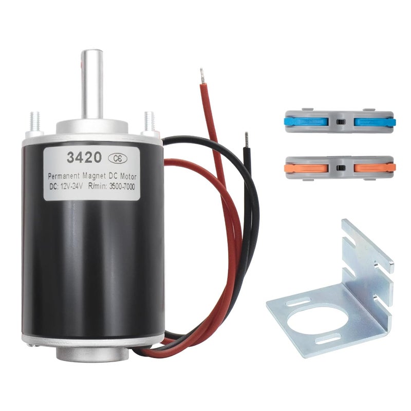 MAKERELE High Torque DC Motor 12V/24V 30W - 3500/7000RPM Permanent Magnet Electric Motor with Cable Connector and Mount, for DIY Generator, Cutting Machine (CW/CCW, XD-3420 Type, Short Shaft) - Image 1